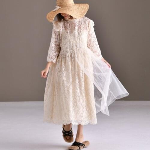 MICOCO Q7813 Japanese department is melting fair maiden embroider lace two - piece dress with 7 - minute sleeves