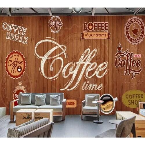 Drop Shipping Custom Wallpaper Mural Wooden Board Shading Vintage Coffee Shop Leisure Bar Cafe Label Background Wall Painting