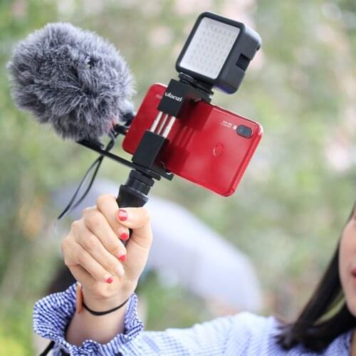 Ulanzi Vlog Handle Grip with 1/4 Cold Shoe Mount Adapter for Microphone LED Light Vlogging Kit Live Audio Video Grip
