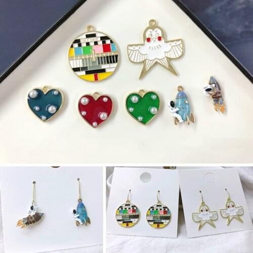 Alloy Drop Point Pearl Lovely Pendant DIY Swallow CCTV Astronaut Rocket Earrings Ear Stud Homemade Material