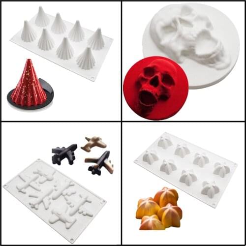 SHENHONG Silicone Molds Cake Christmas Tree Dessert Skirt Mousse Mould Airplane Skull Pastry Model Chocolate Fondant Baking