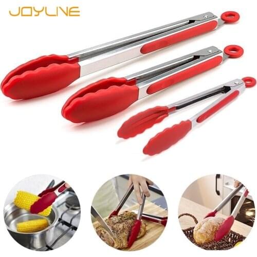 JOYLIVE Silicone Food Tong Stainless Steel Tongs Silicone Non-slip Cooking Clip Clamp BBQ Salad Tools Kitchen Accessories