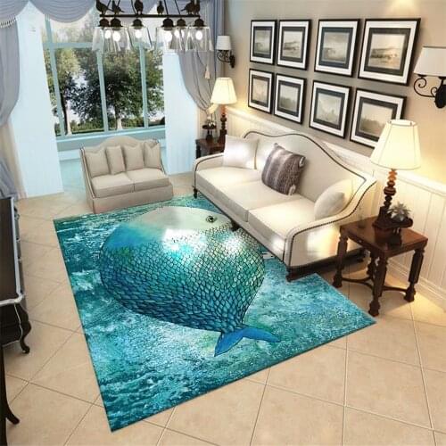 Nordic Style Parlor Carpet Area Rugs Flannel Soft Bedroom Rugs Bedside Mat Ocean Big Fish Large Carpet Living Room Modern