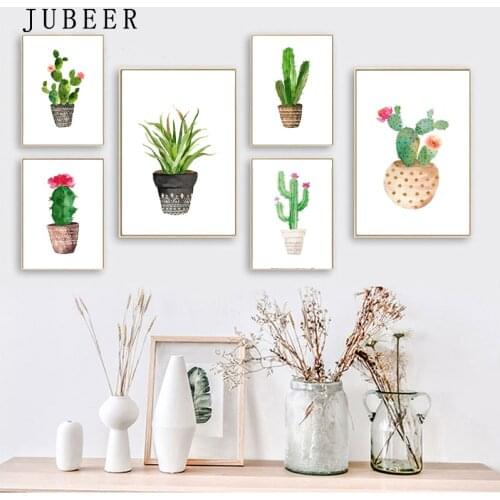 Scandinavian Style Cactus Posters and Prints Potted Plant Living Room Decoration Pictures Green Leaves Canvas Painting for Wall