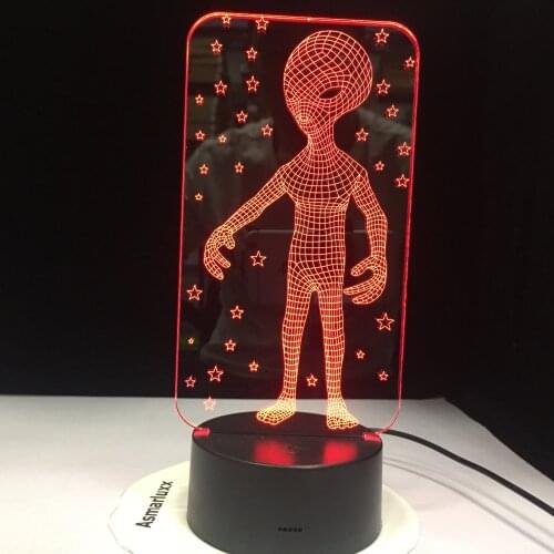 Unique Alien 3D LED Acrylic Night Lights Cartoon Fashion Table Lamps USB Illusion Lighting Touch Extraterrestrial Luminous Gifts