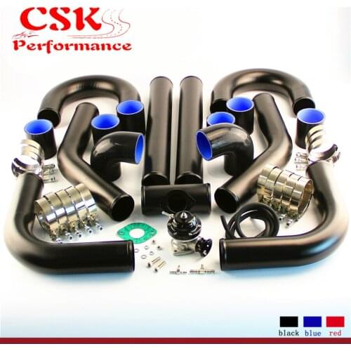 DIY Universal Intercooler Piping Hose 3" 76mm + Turbo Flange Pipe BOV Kit Black