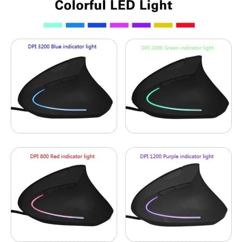 Vertical Optical Gaming Mouse Ergonomic Wired Gaming Computer Mice 3200 DPI 6 Buttons LED Light PC Gamer Office Mice For Laptop