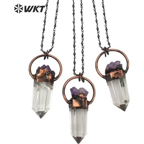 WT-N1263 WKT Crystal Quartz Stone Necklace Bohemian Stone With Antique Copper Plated Rosary Chain Necklace