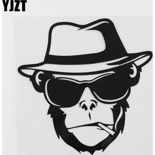 YJZT 11.4CMX12.9CM Funny Smoking Monkey Hat Vinyl Car Sticker Black/Silver 8A-0152