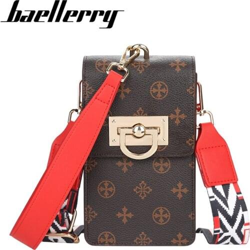 Baellerry Womens Shoulder Bag Luxury Print Wallet With Card Holder Mobile Phone Pocket Long Strap Leather Messenger Bag