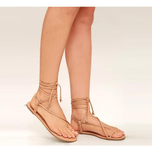 Women Gladiator Thong Sandals 2021 Summer Female Cross-Tied Flats Ladies New Rome Sexy Shoes Woman Footwear Plus Size 36-43
