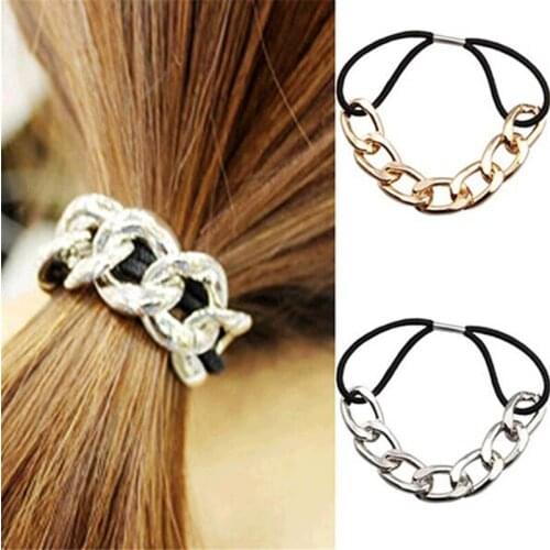 Hot Sale Women Girls Hair Accessories Punk Style Metal Circle Hair Bands Vintage Elastic Rubber Band Ponytail Hair Rope Scrunchy