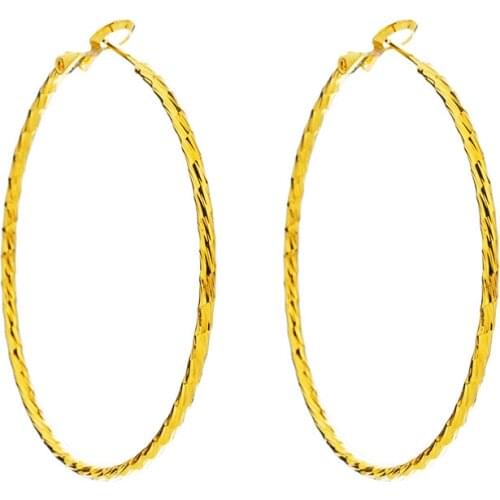 2019 real 24K gold earrings for women fashion large hollow circle earrings ball party nightclub gift girlfriend pledge earrings