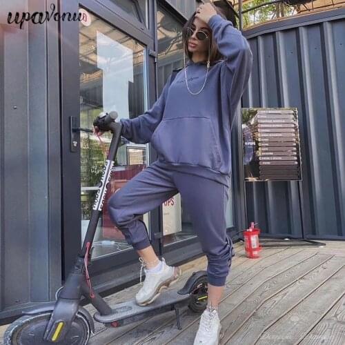 Fashion Womens Casual Street Letter Sweater Set Loose Hooded Sweatshirt + Elastic Pants Back Zipper Sportswear 2 Two-piece Sets