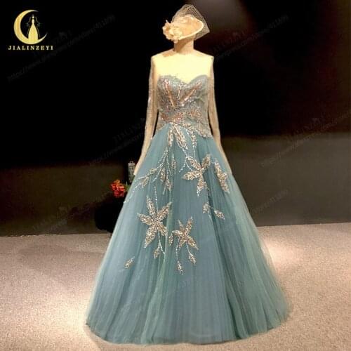 JIALINZEYI Rhine Long Sleevs Beads Mother dresses Floor Length vestidos formales New Evening dress 2021