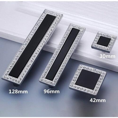 128mm modern fashion deluxe Rhinestones furniture handle black glass crystal chrome drawer cabinet cupboard dresser knob handle