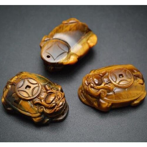 20x35mm Natural Yellow Tiger Eye Carved Lucky Turtle Carry Money Coin Stone Pendants Fit Fortune Necklace Making 5pc/Lot