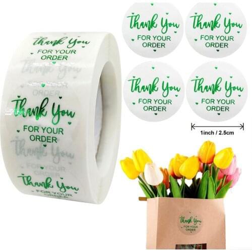 500pcs 2.5cm Green Gilding Thank You for Your Order Sticker Transparent Envelope Invitation Sealing Label Decoration