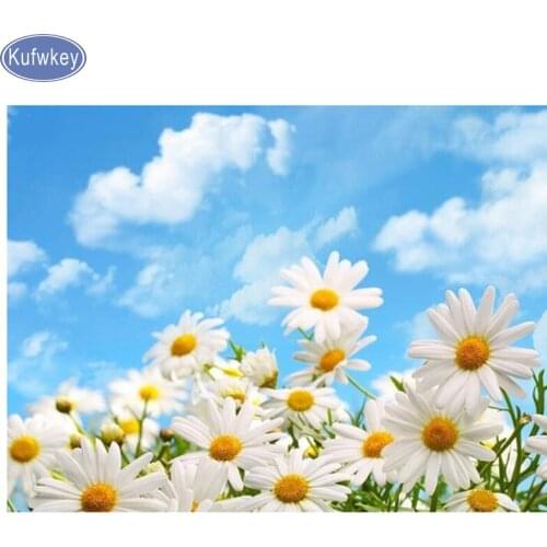 5d diy Diamond Paintng Daisy blue skyPicture Mosaic Rhinestone Full Square round Diamond Embroidery Flowers Christmas Home Decor