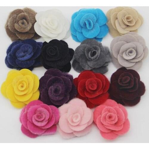 60pcs/lot 5cm Imitation Mink velvet Multilayer roses flowers felt back Rosettes DIY Flower For girls Hair Accessories