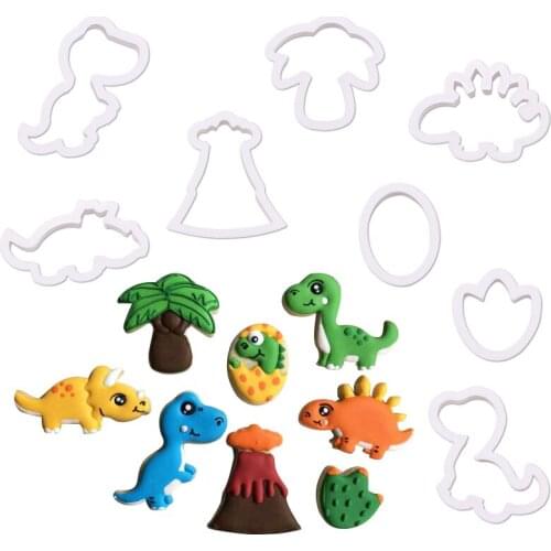 8Pcs/Set 3D Dinosaur Cookie Cutters Plastic Biscuit Embossing Mould Dessert Cake Baking Decoration Kitchen Accessories Tool