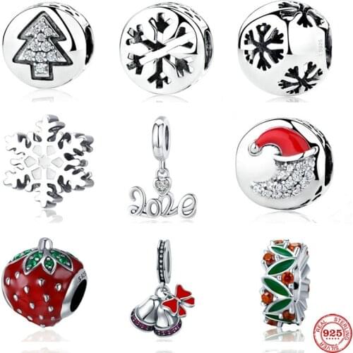 New christmas gift red strawberry tree hat diy Bead fit original Pandora charms silver 925 Bracelet for girl fashion jewelry