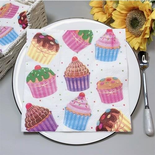 20Pcs/Pack Cute Cupcake Table Decoupage Paper Napkins Creative Food Pattern Napkin Paper Tissues for Kids Birthday Party Decor