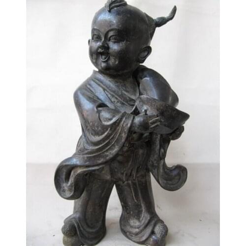Fast shipping USPS to USA S3098 12" Chinese Folk Pure Bronze Copper lovely Lucky Send money dispenser boy Statue