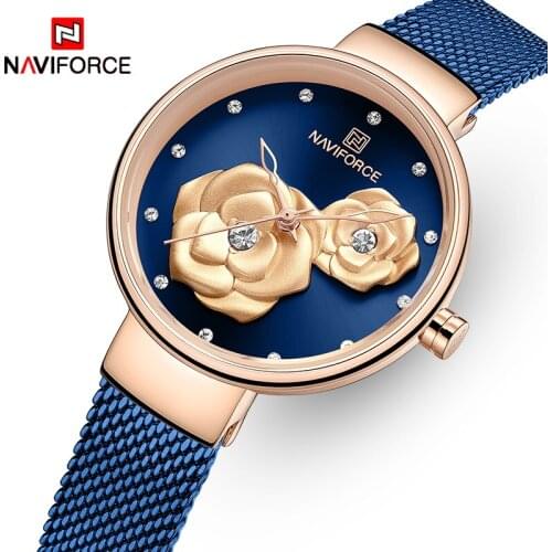 NAVIFORCE Women Watch Top Brand Rose Gold Blue Quartz Ladies Watches Steel Mesh Waterproof Wristwatch for Girl Relogio Feminino