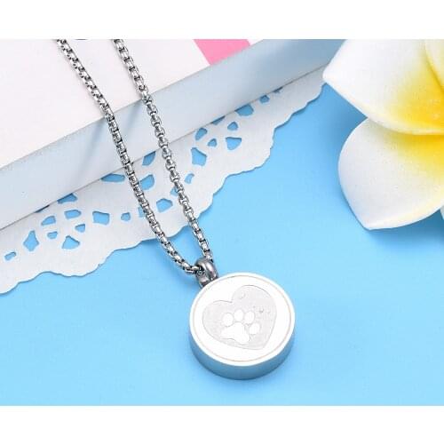 IJD9883 Pet Dog/Cat Paw Print In My Heart Urn Pendant for Ashes Stainless Steel Engravable Keepsake Jewlery Cremation Necklace