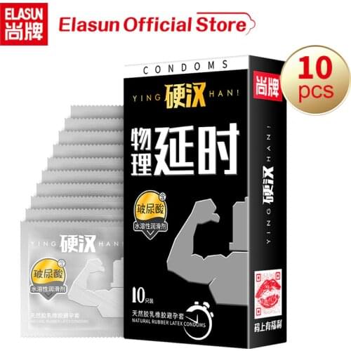 Elasun 10pcs Delay Condoms for Men Hyaluronic Acid Smooth Lubricated Condom Contraception Male Penis Sleeve preservatif Sex Toys