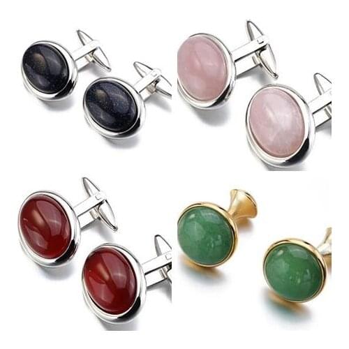 Elegant Oval Cufflinks Zircon Cuff Links Pink/Red/Black Color Shirt Cuff Button Wedding/Business Gift Mens Jewelry 5pairs/lot