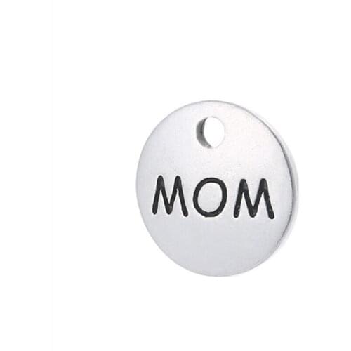Fnixtar DIY MOM Charms Pendant 12mm Alloy Round Metal Charm For Jewelry Making Alphabet Charms Mothers Day Best Gift 20pcs/lot