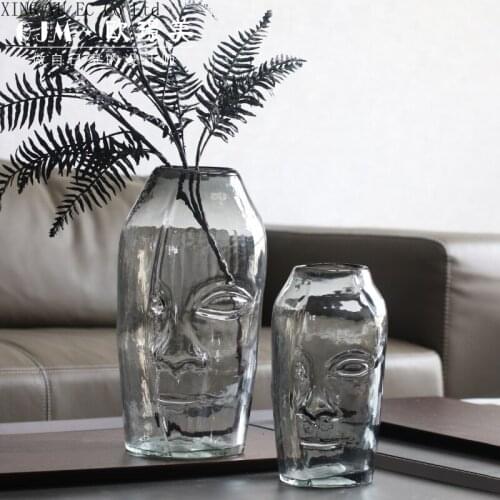 Creative Face Glass Vase Living Room Furnishings Dining Table Light Luxury Flower Arrangement Decorative Countertop Vase