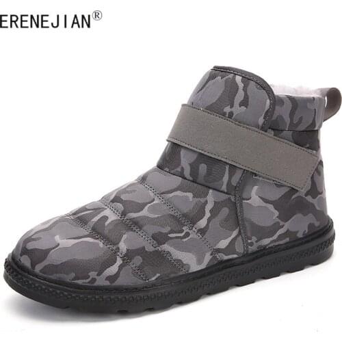 ERENEJIAN Mens Winter Warm Snow Boots Plush Thick Thermal Ankle Boots For Male Light Weight Waterproof Shoes Footwear