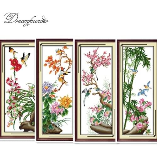 Red plum cross stitch kit aida 14ct 11ct count printed canvas stitches embroidery DIY handmade needlework