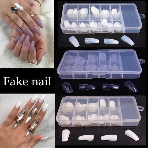 100/600pc Full Cover Fake Nails Artificial White Natural Clear False Nail Art Press on Tips Long Coffin Acrylic French Manicure