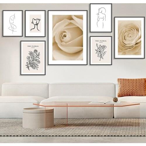 Abstract Line Wall Art Painting Modern Minimalist Rose Flower Canvas Poster and Print Nordic Picture Living Room Home Decor