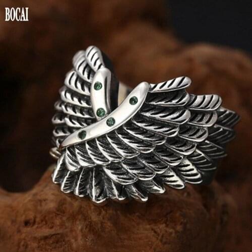 New S925 pure silver ring for Men creative design disengaged wing male ring personality Thai silver inlaid zircon mans ring