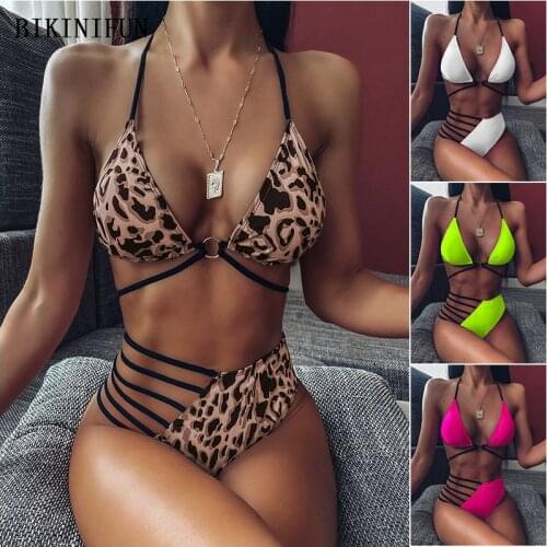 New Sexy Asymmetrical Swimsuit Women Leopard Print Swimwear Hollow Out Beachwear S-L Girl Backless Bathing Suit Micro Bikini Set