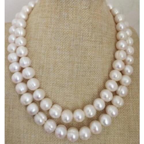 Double strands 11-12mm white baroque pearl necklace 18"19"