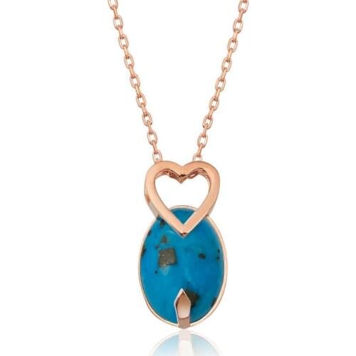 Real Silver 925 Jewelry Silver Turquoise Stone Heart Necklace