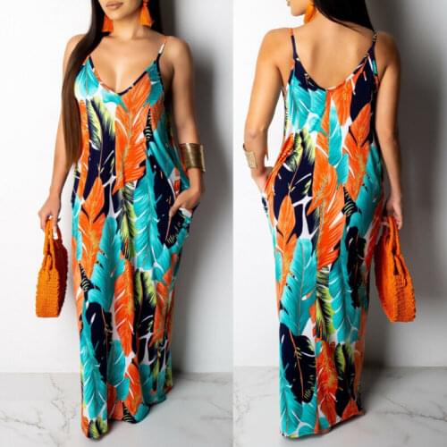 Hot Fashion Womens Maxi Long Boho Dress V Neck Sleeveless Floral Summer Beach Club Party Dress Loose Sundress Holiday Dress