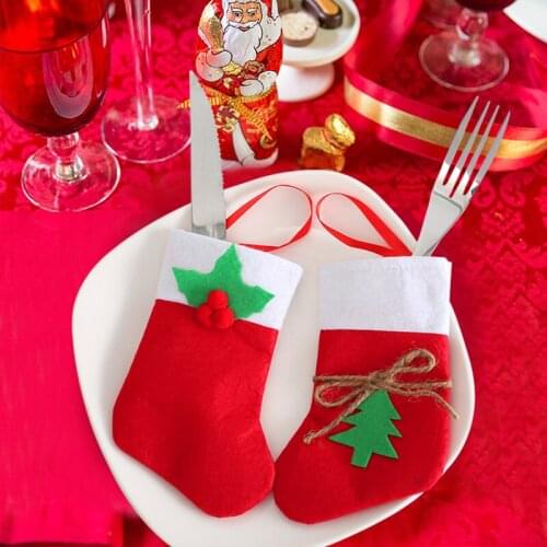 Christmas Stocking Tableware Knife Fork Holder Sack Cutlery Christmas Bags Pocket Home Party Table Dinner Decoration Tableware