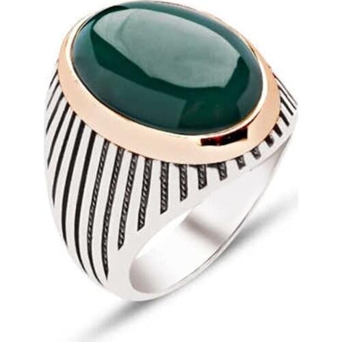 Silver Green Pvc Capsules Stone Men 'S Ring