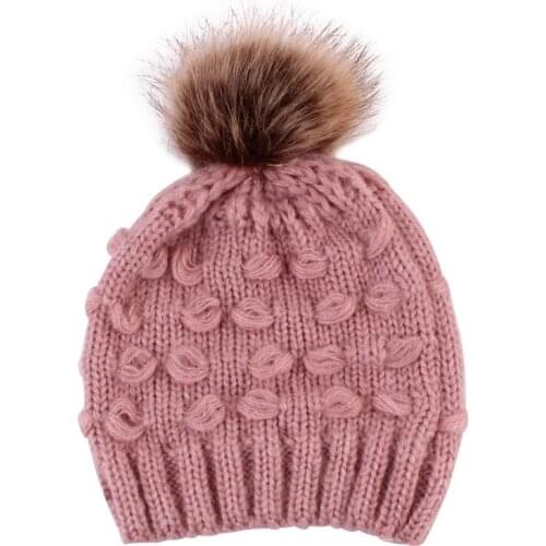1 Pcs Winter Hats For Kid Knit Beanie Baby Hat Children Fur Pom Pom Hats For Girls Boys Warm Cap Beanie Hat