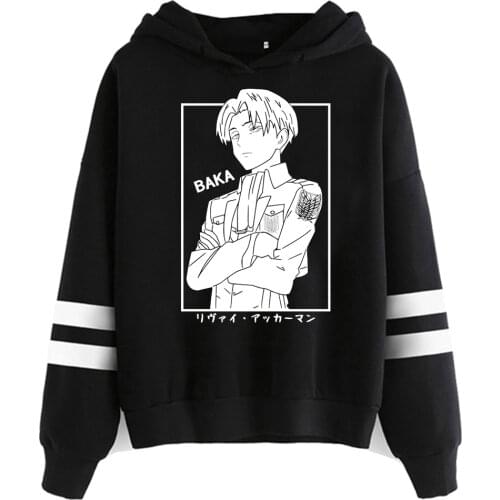 Harajuku Hoodies Japanese Anime Attack on Titan Baka Striped Hooded Sweatshirt Pullover Tops