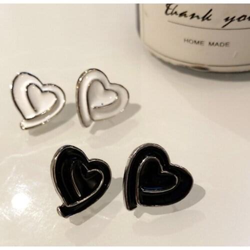 U-Magical Wonderful Metal Enamel Love Heart Stud Earring for Women Femme Trendy Black White Wedding Earring Jewelry Pendientes