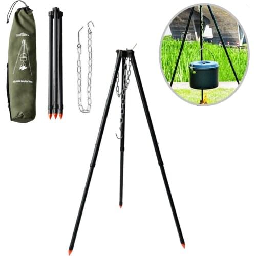 SUNDICK Campfire Tripod Outdoor Camping Cooker Hanger 3 Sections Adjustable Barbecue Grills Hanging Tripod BBQ Cooking Hanger