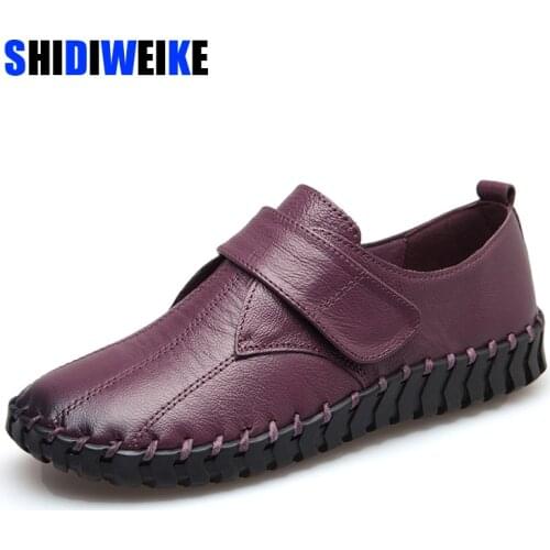 2021 Spring Ladies Genuine Leather Handmade Shoes Women Hook &Loop Flat Shoes Women Autumn Soft Loafers Flats